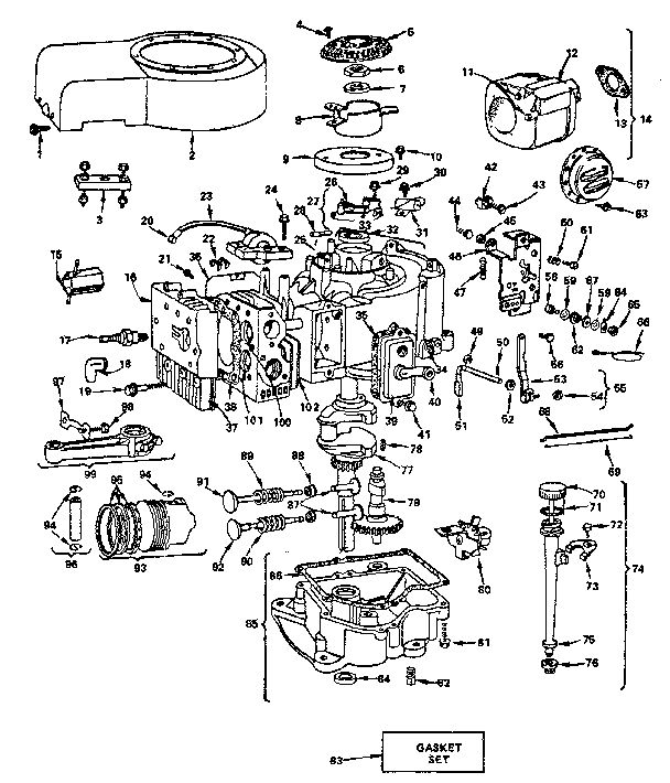 Cylinder, Crankshaft And Engine Base Group Diagram and Parts List for 220707-0148-01  Briggs and Stratton Engine
